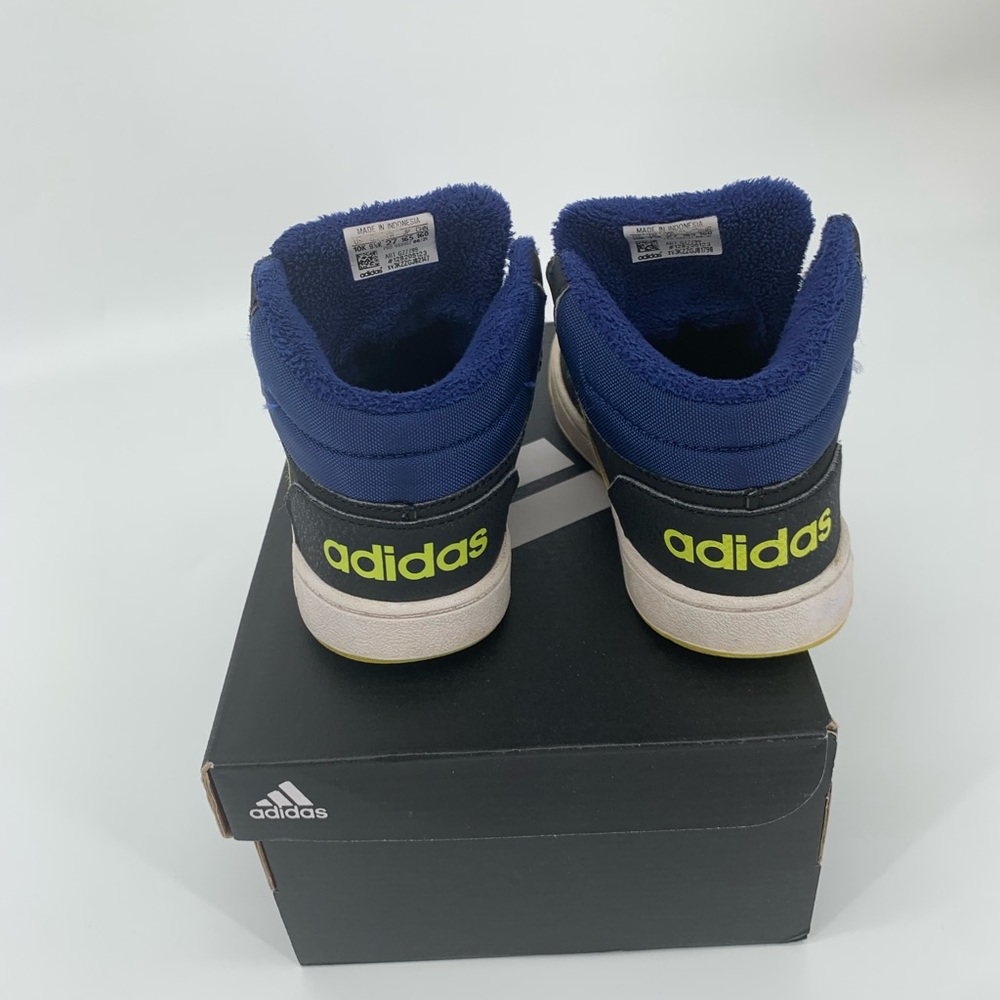 Adidas Hoops MIDI High Top Black and Yellow Fleece Lined Boy Sneakers Size 10 - Picture 5 of 9